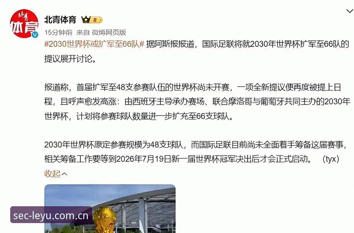 乐鱼app下载 2030年世界杯扩军至66队的3大关键影响:中国男足迎历史机遇